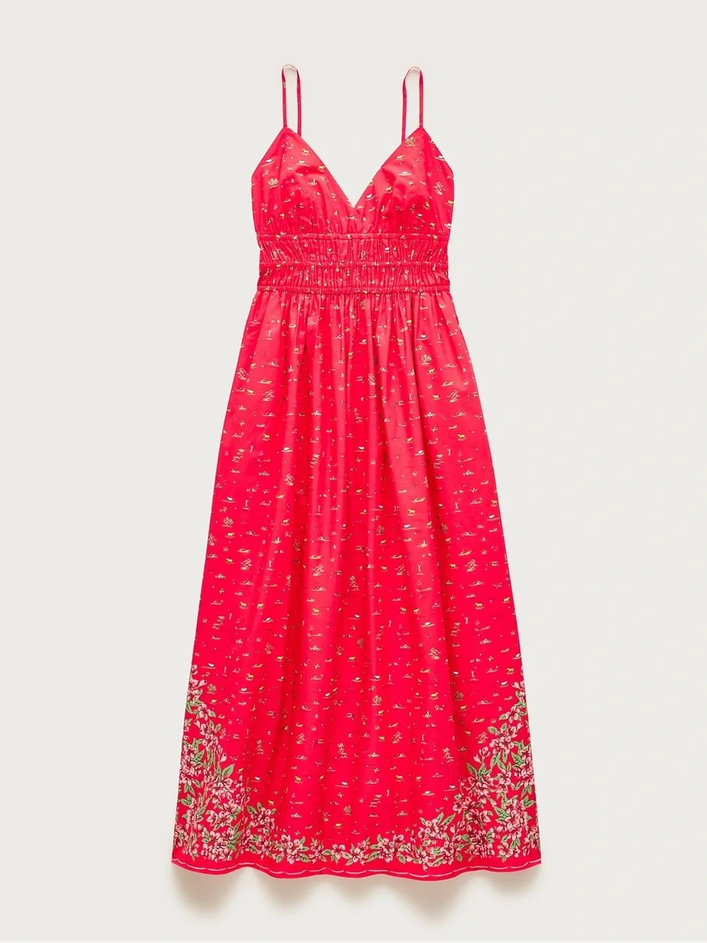 J. Crew Coral Red Floral Border Maxi Dress - Picture 3 of 3